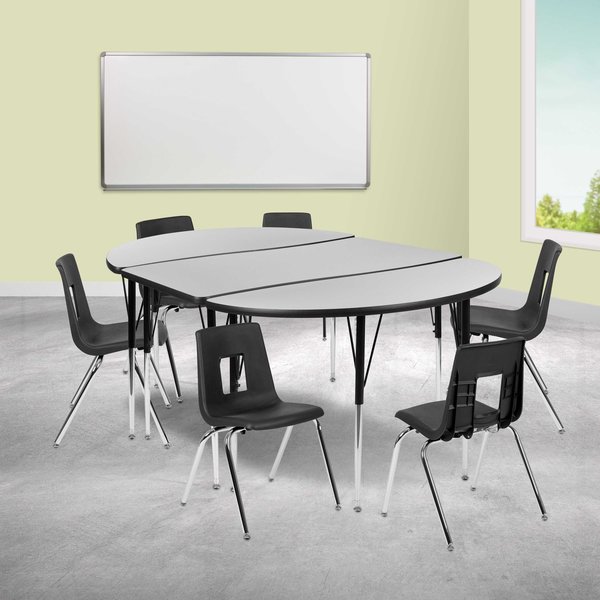 Flash Furniture 76" Oval Wave Grey Table Set-18" Stack Chairs XU-GRP-18CH-A3048CON-48-GY-T-A-GG